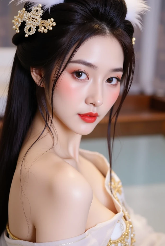 highly detailed, 8k, masterpiece, 1 girl, Indigo powder_hair, nude, Smile, (perfect_Face), boundary, close up, crazy, exist_retreat, Gorgeous, complicated, Dramatic Lighting, 4K, detailed_retreatground, Caustic lines, full_Body,