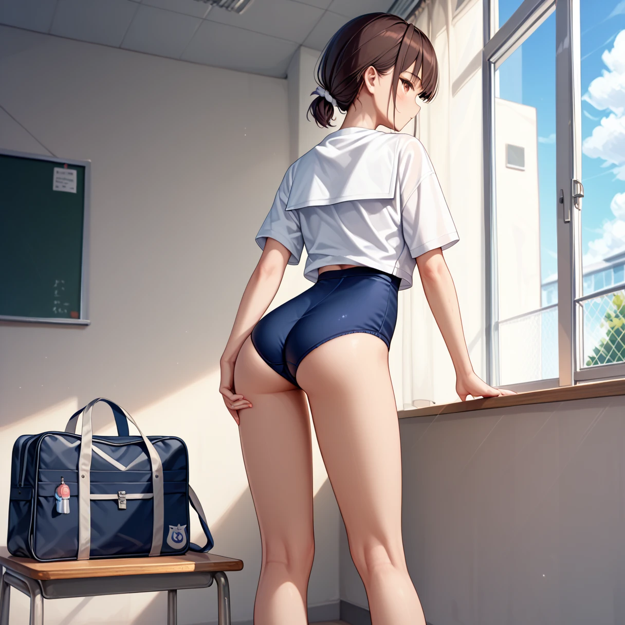 ((セーラー服の女性はセクシーにSchool corridorを歩いている:1.4), ((highest quality)), (Super detailed), (Very detailed CG 統合 8k 壁紙), Very detailed, High resolution raw color photos, Professional photography, Brown Hair, Twin tails, Great face and eyes, Slender body, (Amazingly beautiful girl), (School corridor, Many students are walking down the hallway, A student is looking out of the classroom window:1.3), (Stylish white satin side-tie panties), (show off panties:1.4), Exact number of arms, Exact number of legs, Perfect Anatomy, (Embarrassed expression, Surprised expression), Looking Back, Angle from behind, Beautiful Anime Women, Beautiful art style, Anime characters
