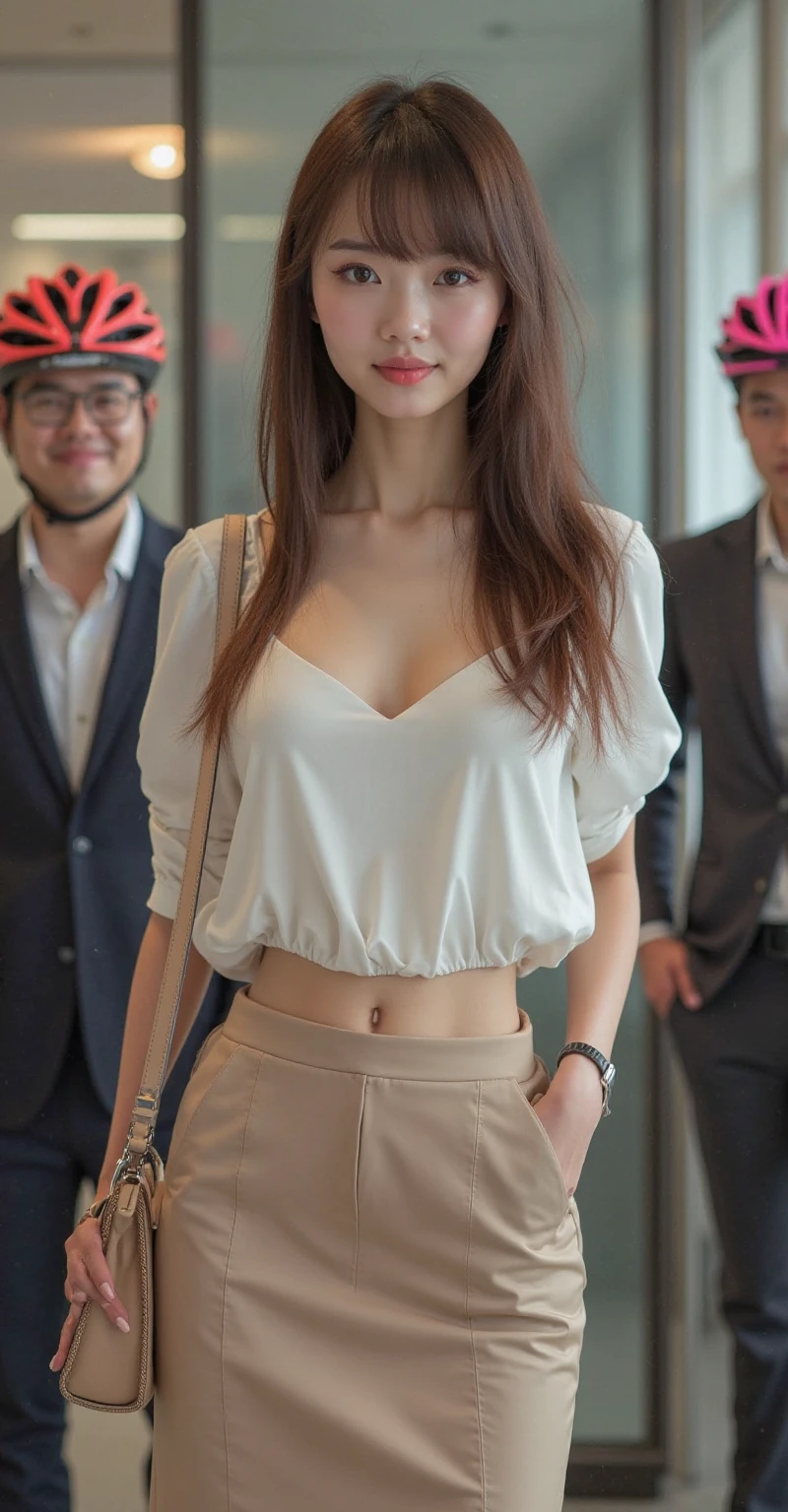 Best quality, masterpiece, (photorealistic:1.4), meticulous detail, high res, 8k raw photo, a beautiful woman wearing pink stewardess uniform at the airport, big chest, very long legs, big hips, smiling, low angle shot