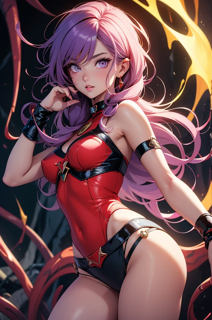 Hermosa maga oscura (obra maestra: 1.2, La mejor calidad), (1 Loli, solamente), grandes senos, (Dynamic posture), (piel brillante, crimson red skin), crimson red skin, Dark Magician Girl Demon Version Sezy, piel roja, Guantes finos y de encaje, ( small demonic horns:1.1), (Lilith \(Darkstalkers\)), (cielo), fleco, (jewely, Adorno dorado:1.15 ), pelvis grande, azul (pantys:1.1) Dark Magician Girl Sexy Demon Version. Magic circle and magic hearts. Fondos de hadas y magia