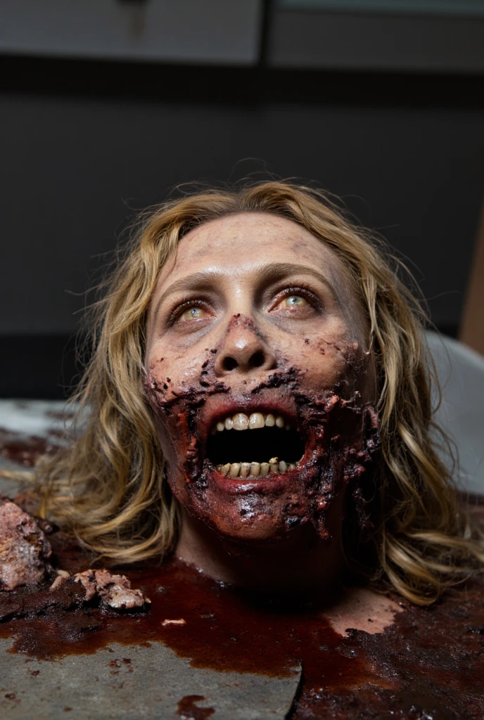 Rotting zombie. Horror. 1girl in, age19, Solo, Aesthetic artwork, irish, wavy ginger hair, shoulder length hair, gray eyes, light grey eyes, pale skin, A-cup, small breasts, runners body, (textured skin, skin pores:1.1), goosebumps, breasts and nipples showing, Photorealistic, 4K, Nikon, cum, facial, mouth full of cum, cum on face, cum on body, cum on clothes, excessive cum, covered in cum, cum on breasts, cum on pussy, cum on hands, cumdrip, after sex, after vaginal, zombie group