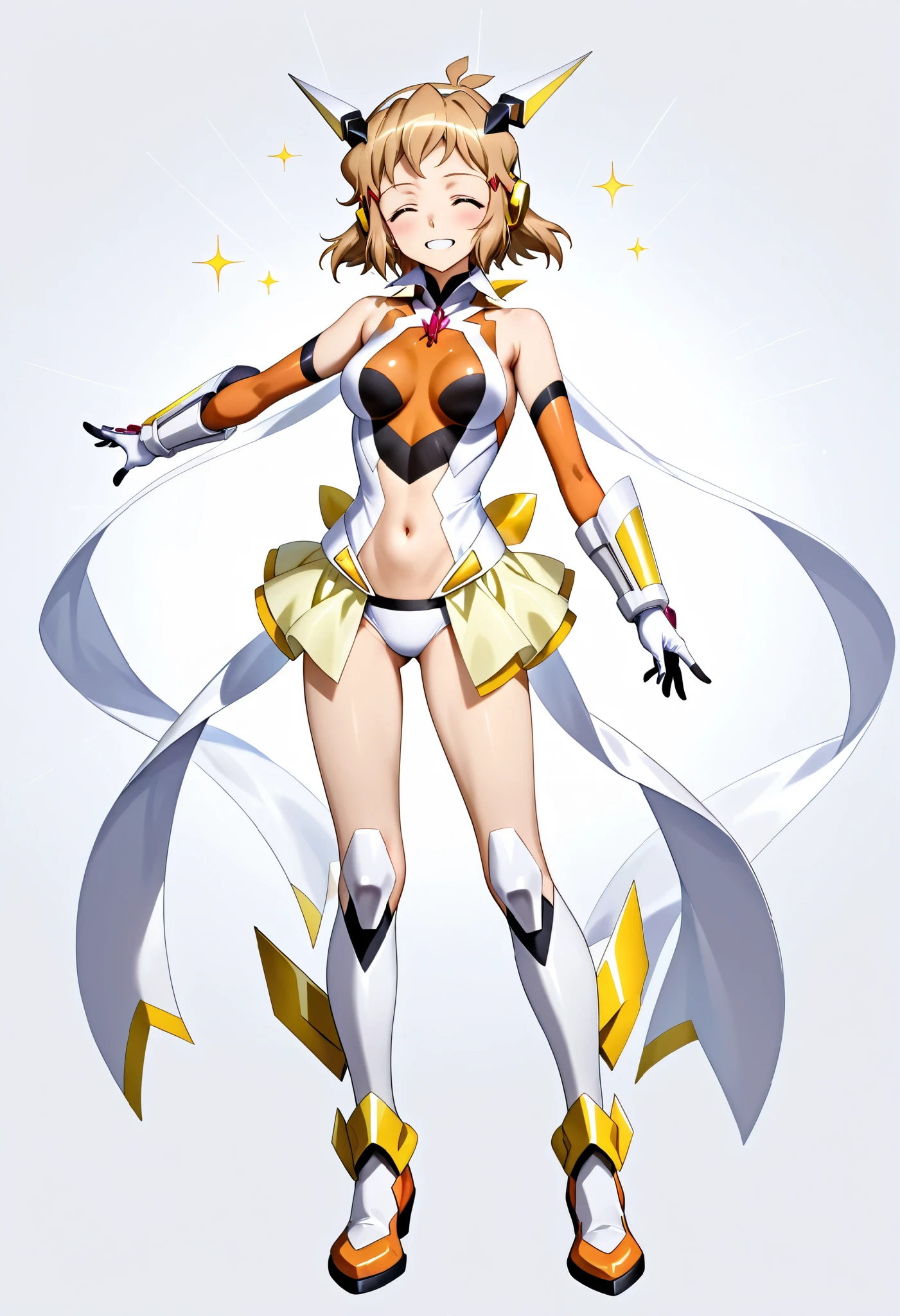 (white light background :1.5),symphogear,tachibana hibiki,leotard、 navel、closes her eyes、Light、Floating、 dark、Sparkle、Relax、full body、Shining Body、