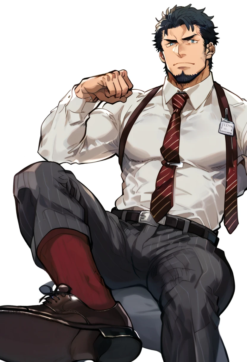1boy, sukuna, male focus, muscular male, nsfw, 3D, realistic, indoor, normal hue, central, golden ratio, sitting on the leather couch, sharp-featured body, tall, burly, highres, slender build, perfect anatomy, skin texture, thick dark buzzcut hair, see-through bangs, shallow eyebrow, symmetrical eyebrow, large bright eyes, symmetrical eyes, double-edged polearm, broad shoulders, noble attire, abdominals stretch, tight-fitting, leather collar, stand-up collared shirt, necktie, waistcoat, open thickened glossy dark leather jacket, bulging muscles, leather gloves, black trousers, leather belt, spreading long thin legs, large erect penis over 10 inches length and 3 inches width, erection, large scrotum with testicles, masturbation, high-heeled leather boots, soft smile, handsome, powerful, from front, looking ahead at viewer, day, tattoo_On_his_face, male, full bodyesbian, A pink-haired, cow boy shot, 8K, super detailing, hands in a pocket, tight leather suit, masterpiece, best quality, hyper-detailed, intricate detail, professional photography, matte, bright, the most beautiful ever seen, post processing, dramatic lighting, ambient lighting, epic composition, ultrawide shot, uplight, raytracing reflections, depth of field, gorgeous background