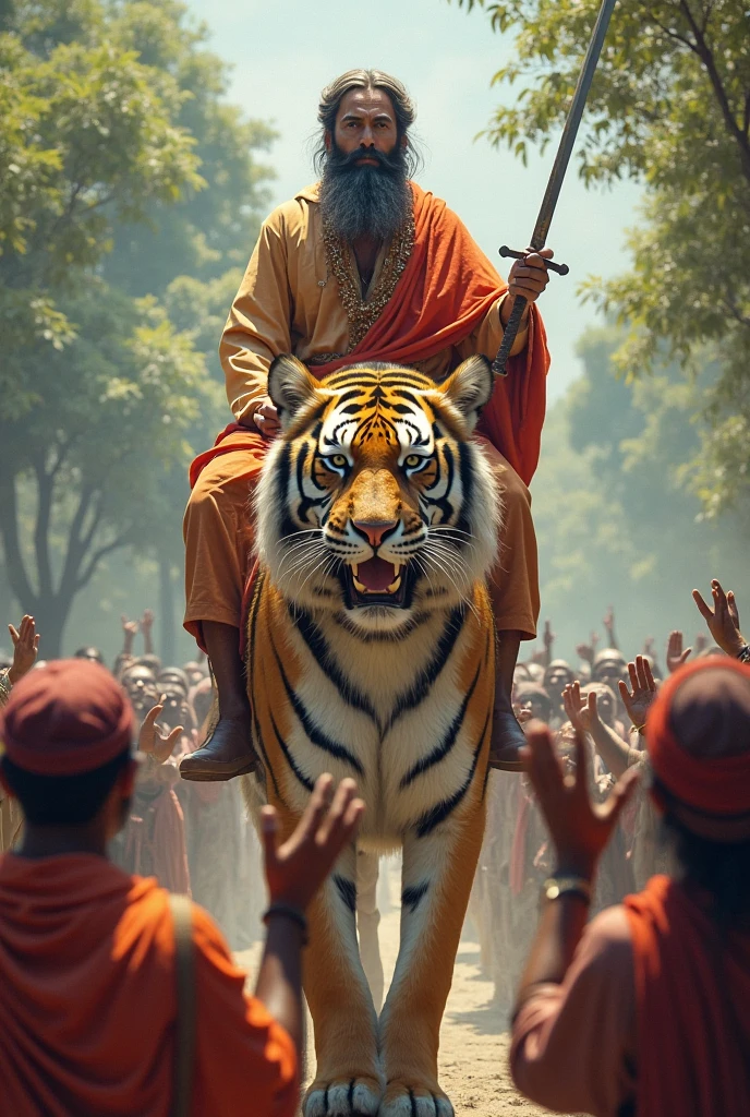Burmese people riding tigers