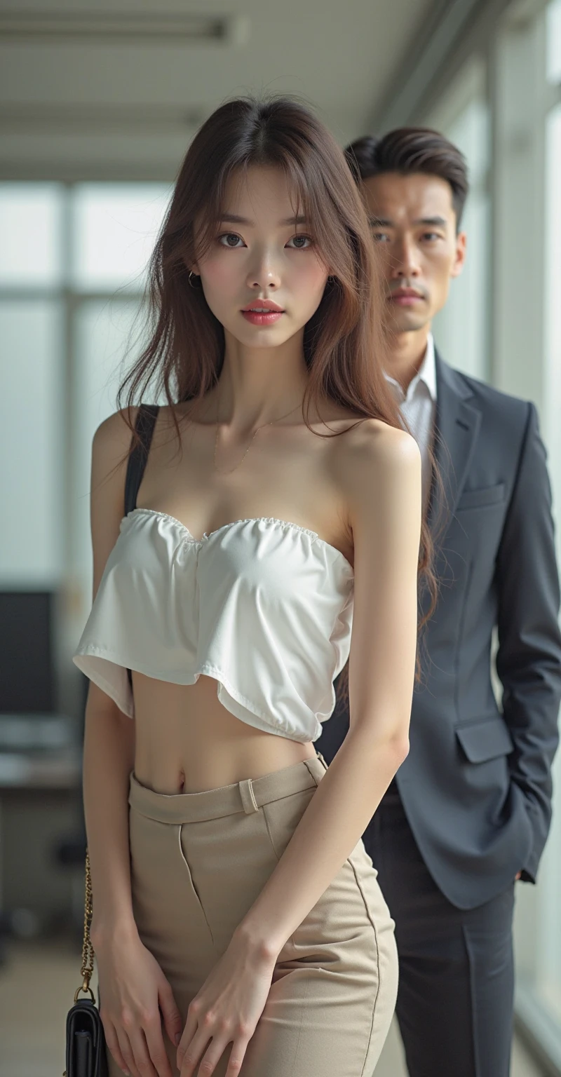 Hot girl standing next to a man desiring her