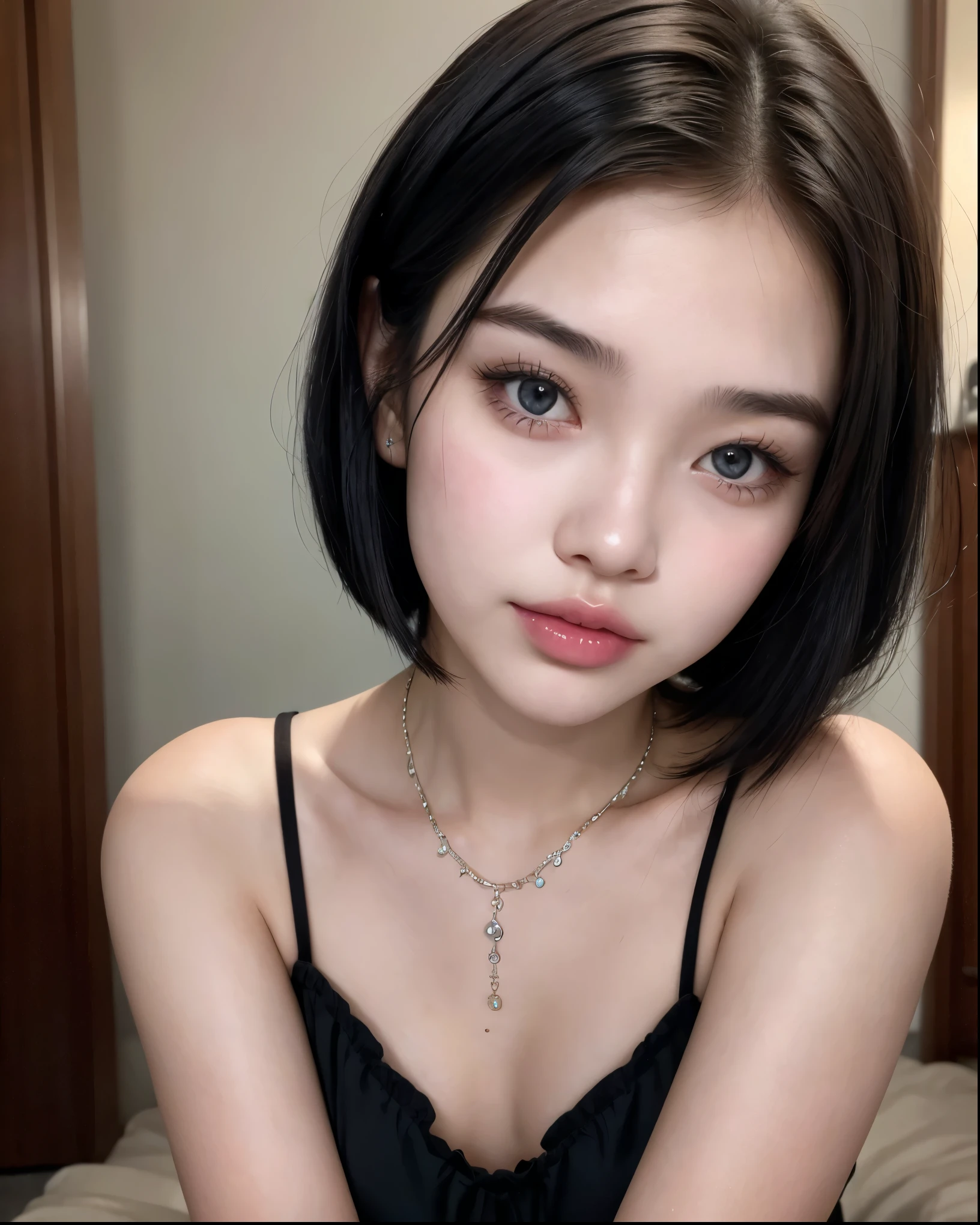 8k,(RAW photo),(best quality), (photo-realistic:1.4),realistic skin texture 1girl,Cute,Double eyelid,bangs,full body,petite,Thin leg,(Slender figure),slim,smile,headgear,earrings,necklace,looking at looking at viewer,face focus,depth of field,club<lora:chilloutmixss_xss10:0.66> <lora:koreanDollLikeness_v15:0.5>