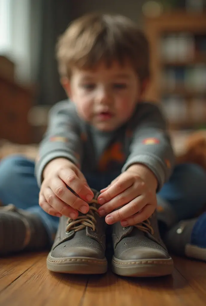 a little boy trying to put on socks