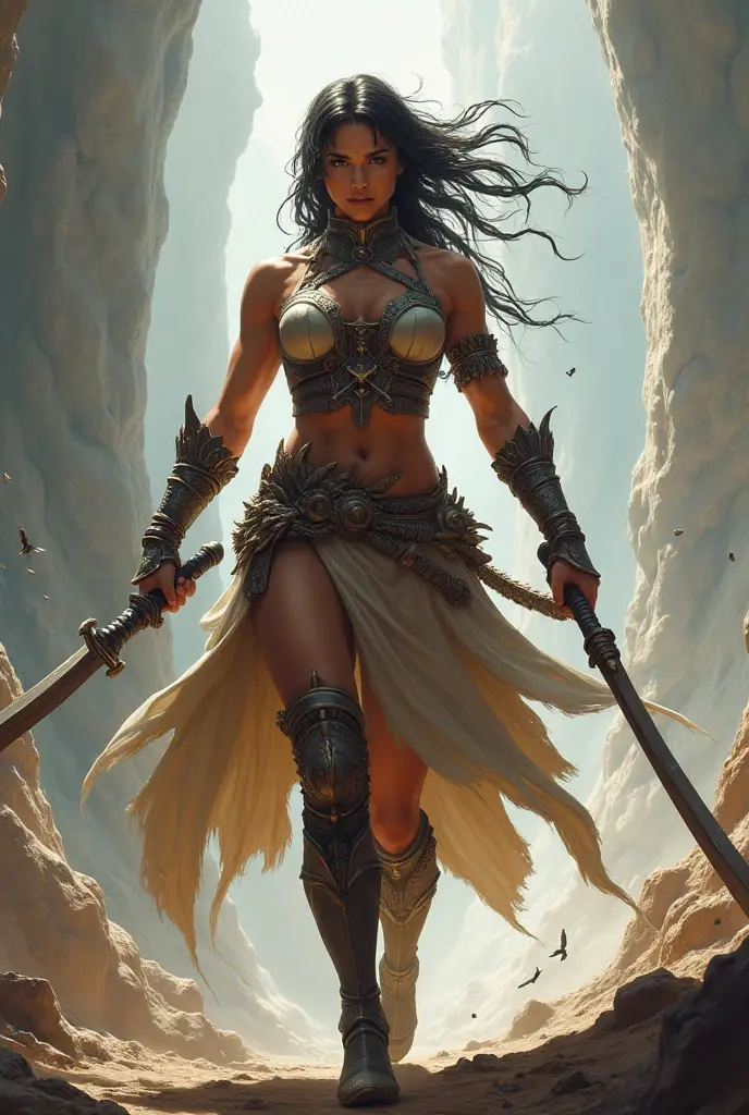 aztec goddess of war, very beautiful In Battle holding her macuahuitl weapon