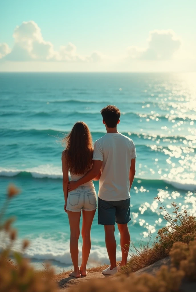 A couple facing the sea
