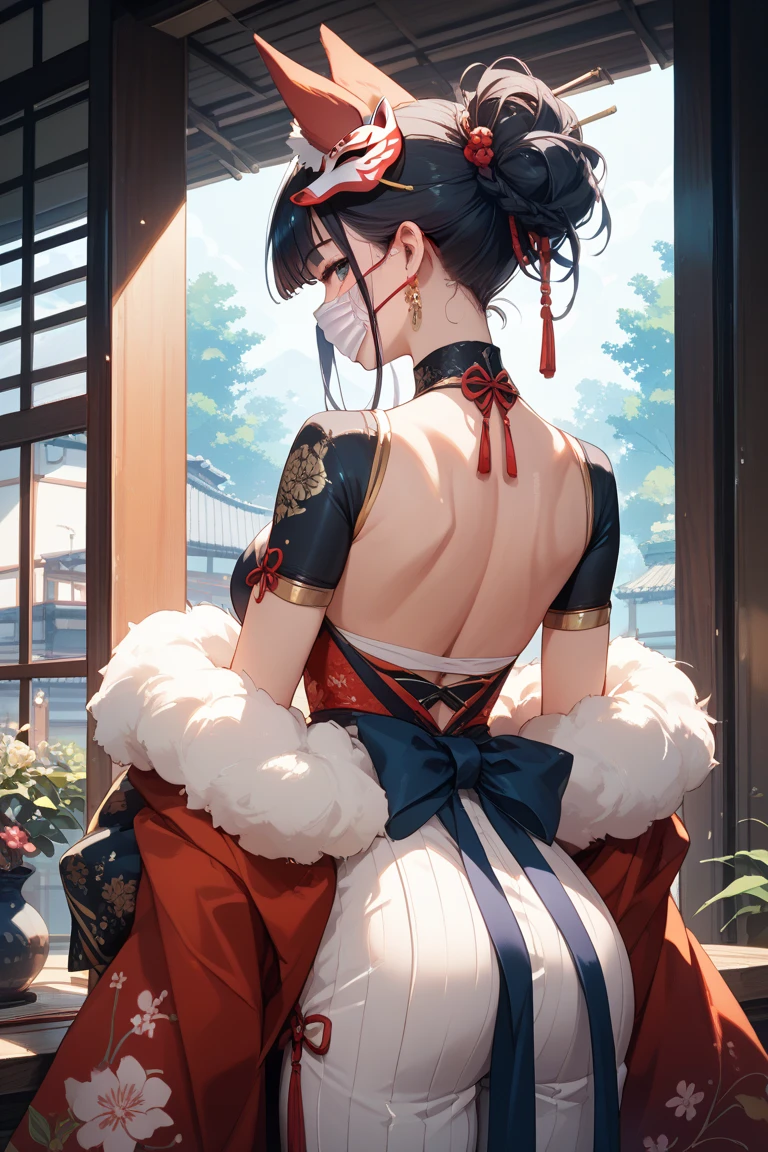 nsfw:1.5,masterpiece, best quality, high quality, High definition, High quality texture, High quality shadow, high detail, beautiful detailed, finely detailed, extremely detailed cg, detailed texture, a realistic representation of the face, realistic, colorful, delicate, Cinematic Light, sidelighting, Lens Flare, Ray tracing, sharp focus, (1girl, __focus__:1.5), (intricate details, makeup, PureErosFace_V1:0.5), (detailed beautiful delicate face, detailed beautiful delicate eyes, a face of perfect proportion, high detailed skin, detailed skin, best ratio four finger and one thumb, arms under breast, medium large breasts, wide hips, smooth midriff, skiny and thin, __fashion__, __hair__:1.3),, 2 woman, sky background, (backlight:1.2), (natural sunlight from back:1.4), castle windows, cat ears, fluffy fox tails, brown hair, red accent, Gorgeous Chinese Model, Chinese Costume, red chinesse dresses, red - brown costume, hair ornament,