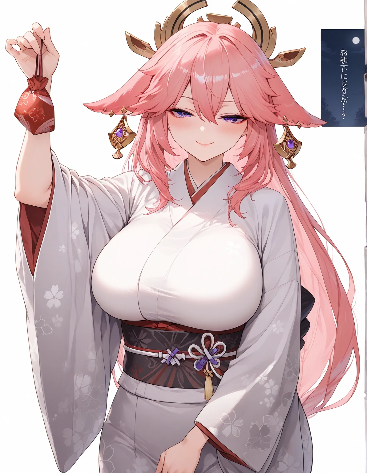 (Masterpiece, best quality: 1.2), traditional Chinese ink painting, pink hair, purple eyes, yae miko, naked body