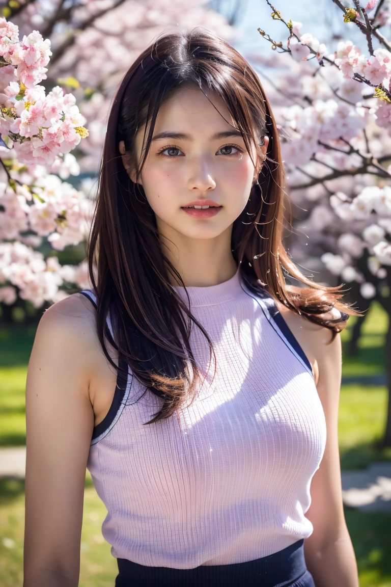(Nude body:1.2), (best quality,4k,8k,highres,masterpiece:1.2),ultra-detailed,(realistic,photorealistic,photo-realistic:1.37),1girl, harunoshipp, hairband, forehead protector, sleeveless shirt, gloves, armpits, bike shorts, best quality, realistic, ultra highres, depth of field, (detailed face:1.2), (detailed eyes:1.2), (cherry blossom, sakura petals, detailed background), (masterpiece:1.2), (ultra detailed), (best quality), intricate, comprehensive cinematic, photography, (gradients), colorful,