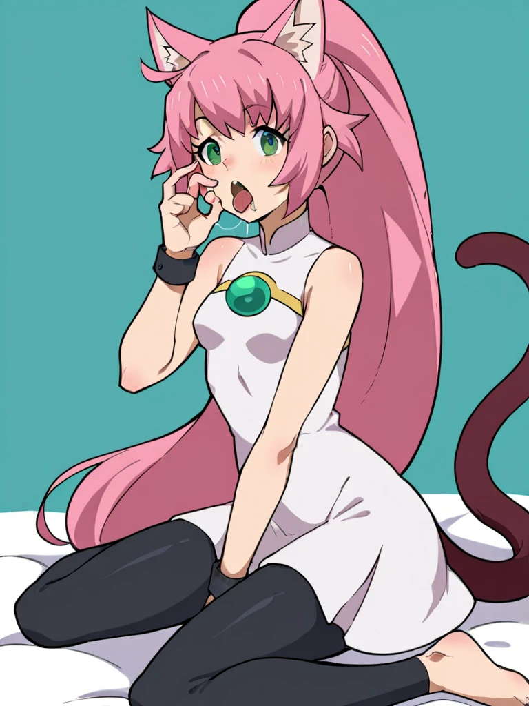 Anime illustration,best quality ,masterpiece, illustration, full-body of a lamia , Pop star, male , White Scales, snake hair,Long White Hair with Pink hair Streaks, pink Crop top , White Half jacket, Skimpy tight shorts, Expression(( Shock, surprise,Midtransformation)), background( On Stage at a Concert)) clothes tearing, ((Dark Skin:1.4))