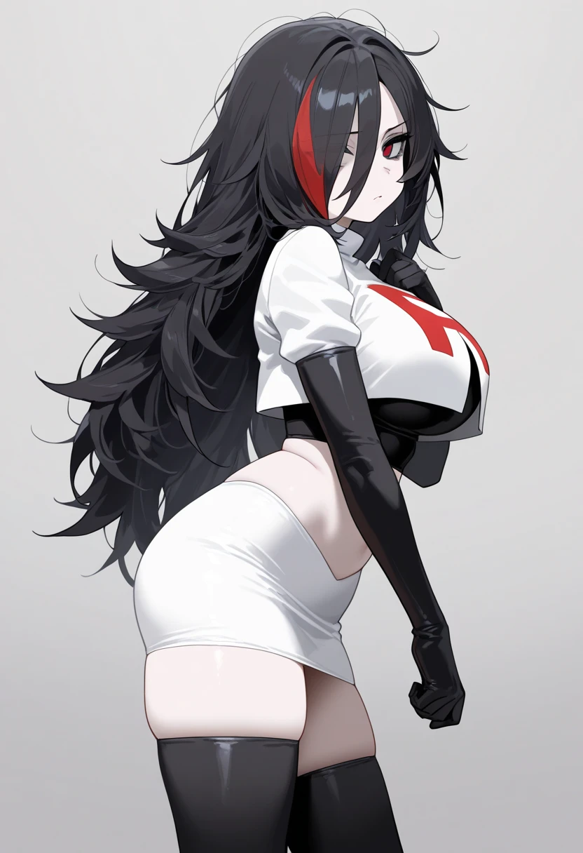 Dark style, black hair, white skin, red eyes, long hair, bangs，underwear，succubus，back big ass