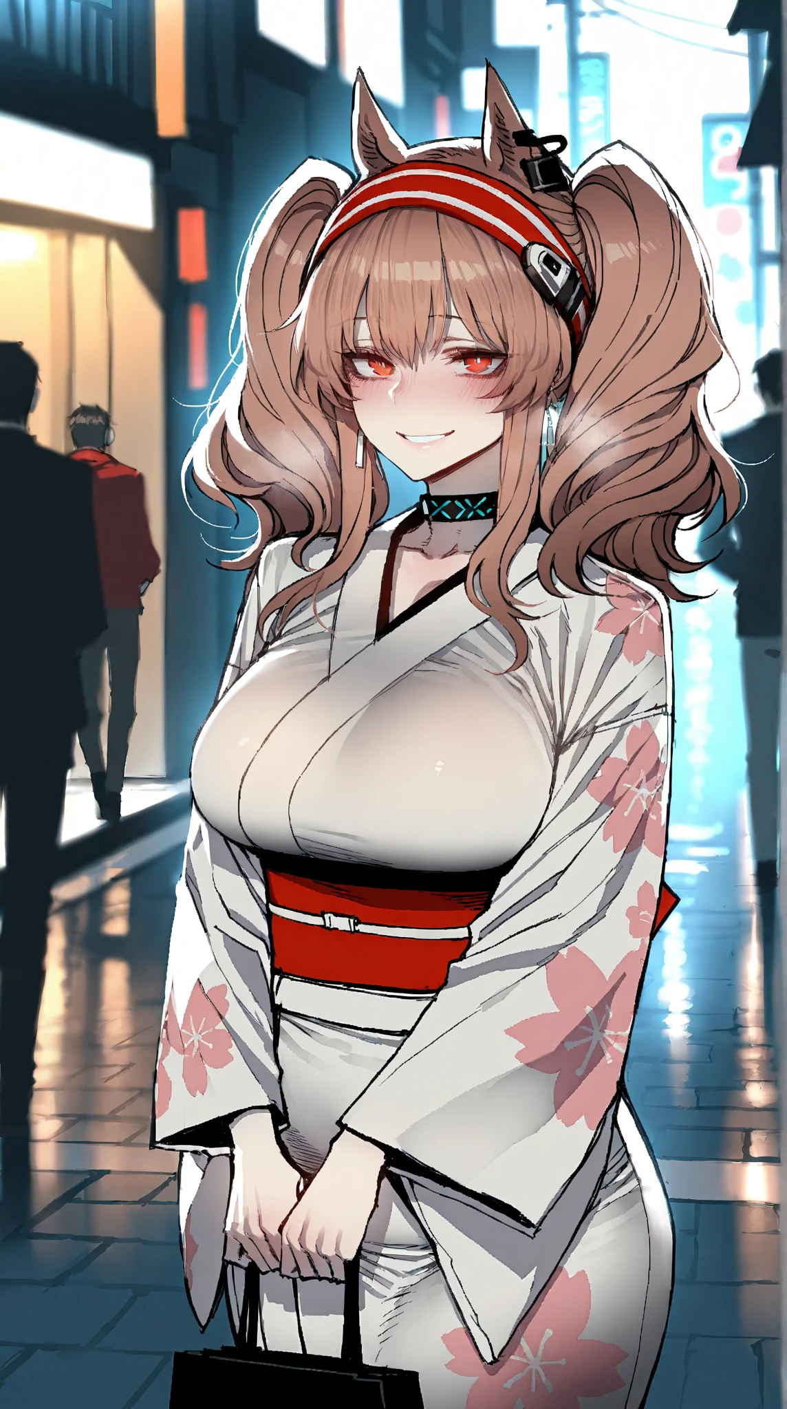 Long-sleeved kimono, Runway, Fashion Model, Misaka Mikoto, 1girl, black choker, uhd, retina, masterpiece, ccurate, anatomically correct, textured skin, super detail, high details, high quality, best quality, highres, 4K