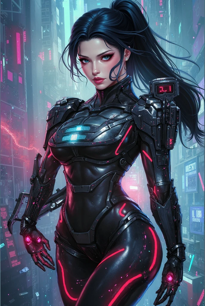 top quality, future world, State-of-the-art robot, Beautiful Woman, flying hair, Transformed into a cyborg except for the face,  Transformed into a cyborg except for the shoulder, sexy images, whole body photo, (((on Umbrella)))