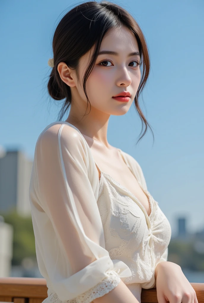 (1个Giant Breast Girl，a color，（tmasterpiece：1.4），（Best picture quality：1.4），8K，Girls HD，Ultra-clear，1个Giant Breast Girl，double eyelid，（Europe），Be red in the face，blue-sky，baiyun，shadowing，Leaf spots，Tyndall Sunshine，（orthofacial），big laughter，dimple，teeth showing，（stacked curly in short  Bob  :1.3）naked portrait, nude photography, shiny nipple 