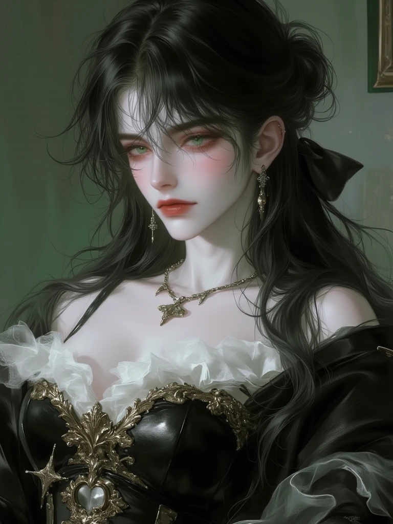 Official Art, Unity 8k wallpaper, super detailed, beautiful, beautiful, masterpiece, best quality,
darkness, atmosphere, mystery, romanticism, creepy, literature, art, fashion, victorian, decoration, intricacies, ironwork, lace, contemplation, emotional depth, supernatural,
1 girl, solo, neck, bust composition
