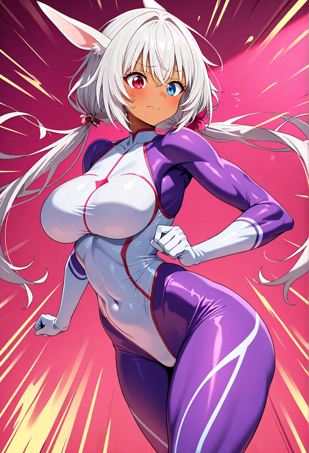 (HD, Sharp, Fractal), Single Woman, Super Glossy Skin, Magical Girl, 25 years old,Big, Pink and White and Gray Rubber Suit Costume