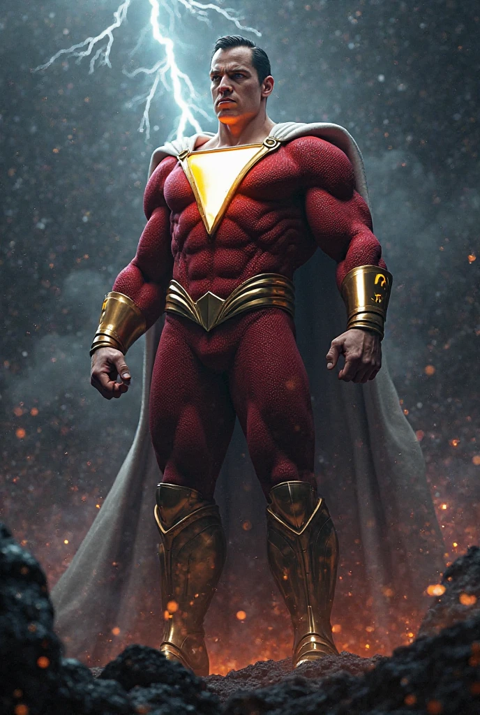 a powerful fiery superhero, detailed molten lava costume, intense heat and volcanic eruptions, fierce battles against threats, muscular male figure, heroic pose, dramatic lighting, cinematic composition, photorealistic, 8k, hyperdetailed, dramatic colors, vibrant reds and oranges, god-like physique, chiseled facial features, piercing eyes, flowing hair, glowing fiery effects, powerful energy flames, dynamic action scene, cinematic quality, epic scale, awe-inspiring