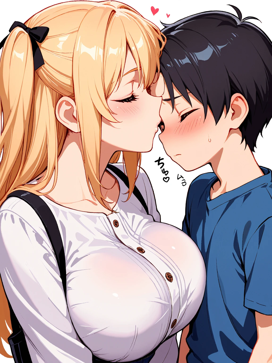 (man and woman kissing:1.6),, (masterpiece, Best Quality, high resolution, nffsw, Perfect Pixel, depth of fields, 4K), , Perfect body, , (boy and girl:1.6), (2 human in picture:1.6) boy on top,  Eft_Bocchi_Yellow, ijichi nijika, blonde hair, side ponytail,, long hair, ahoge, shirt, red eyes, :d,  bangs,  bag, sidelocks,  anime coloring, jacket, , blue jacket, sailor collar, polka dot, open clothes, white shirt, open jacket, ,, , nsfw,(ecstasy:1.3) ,(slut:1.2),(vulgarity:1.3),(fucked silly:1.1),(steam:1.1),(wet:0.8),(trembling:0.8),(tears:0.7) ,(drooling:0.6),(sweat:0.8), wince,(orgasm:1.5), , (nipples:1.4), (boy fondle girl's breasts:1.6) , ,