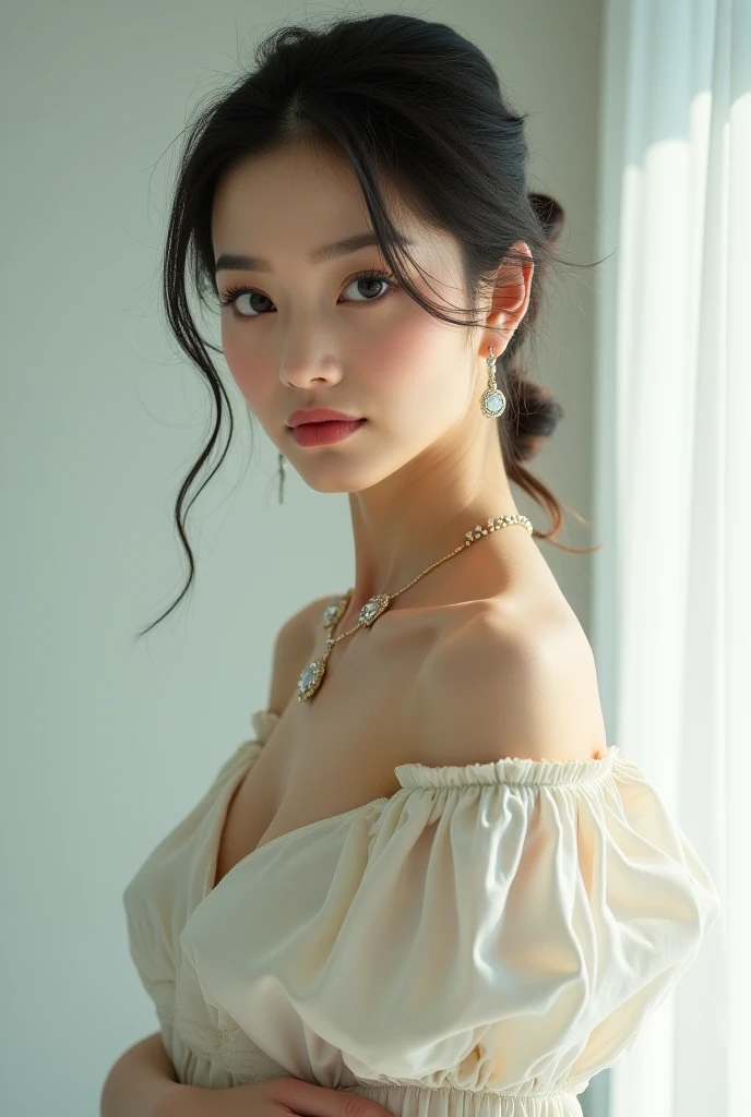 (masterpiece:1.3), (8 thousand, realistic, RAW photos, best quality: 1.4), (1 woman),(very sexy), (Beautiful makeover), (유난히 아름다운 realistic 얼굴), (Build a beautiful body) , (beautiful face), (beautiful face), (long eyelashes), (double eyelid), (realistic face), (black hair. parted, long hair:1.3), (아름다운 parted스타일), (realistic eyes), (really beautiful and delicate eyes), (realistic skin), (beautiful skin), (absurd), (attractive), (ultra high resolution), (extremely realistic), (very detailed), (golden ratio), (necklace), (earring), (So beautiful and sexy)