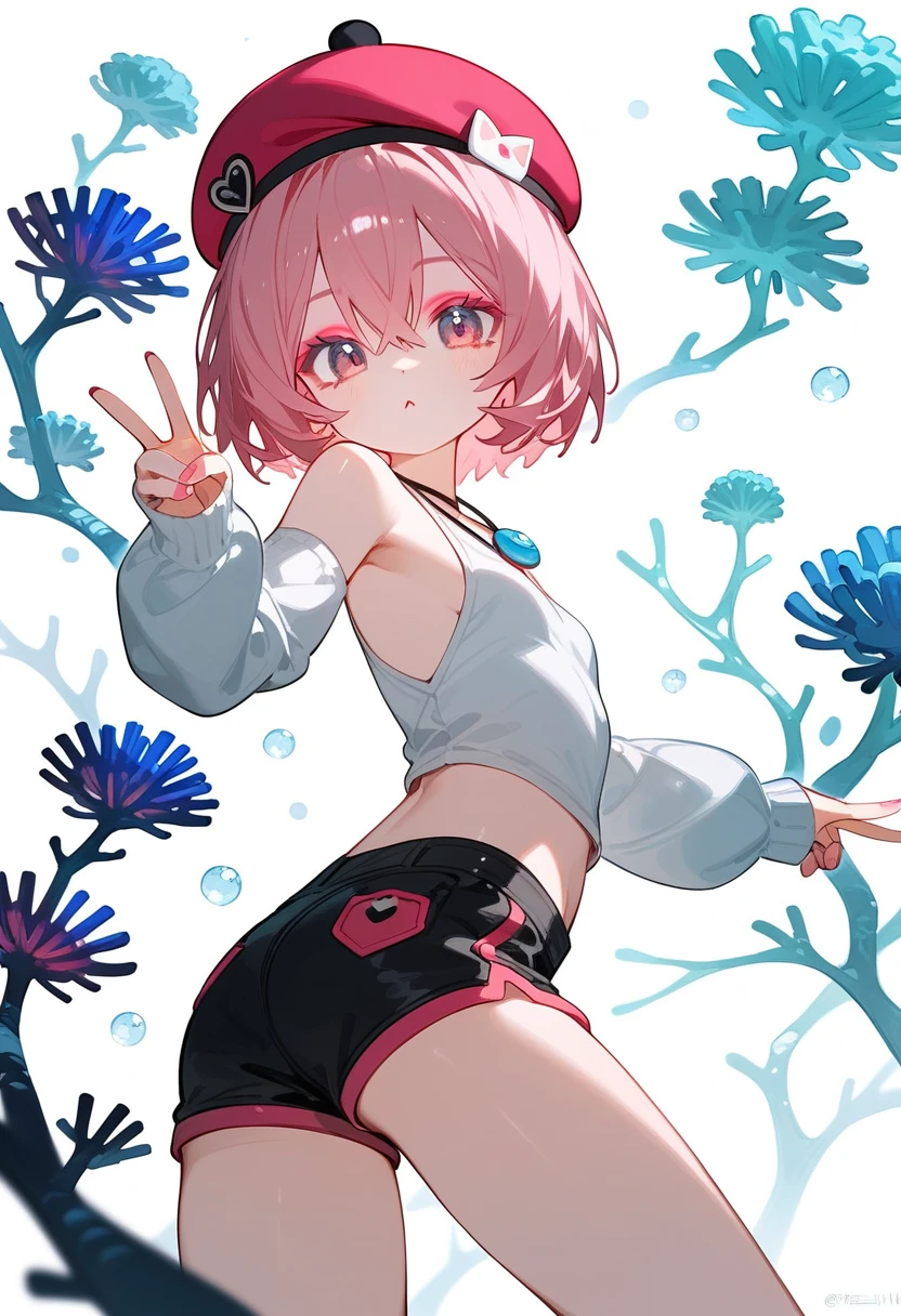 NSFW,Track and field uniforms、Very beautiful and Shining Eyes、Shining Eyes、1 girl、Small breasts、Big Mouth、high school girl、Small breasts、Cat ear、Transparent pink short hair、7-year-old girl