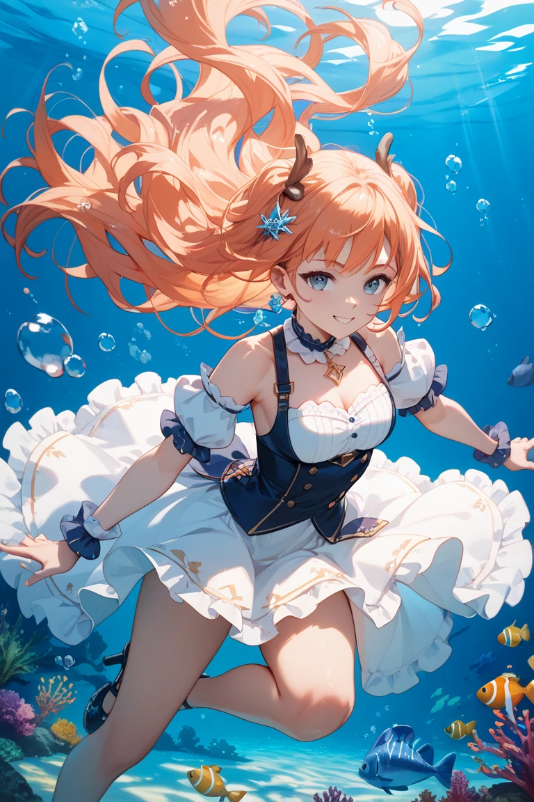 score_9, score_8_up,<lora:BubblyTech_PonyXL_B-000013>,bubblytech, scifi, transparency, caustics, iridescent,
kousaka kirino, <lora:Kanzaki Hiro_XL_PONY>, kousaka kirino,hair ornament,blue eyes,smile,hairclip,orange hair, long hair, medium breasts,