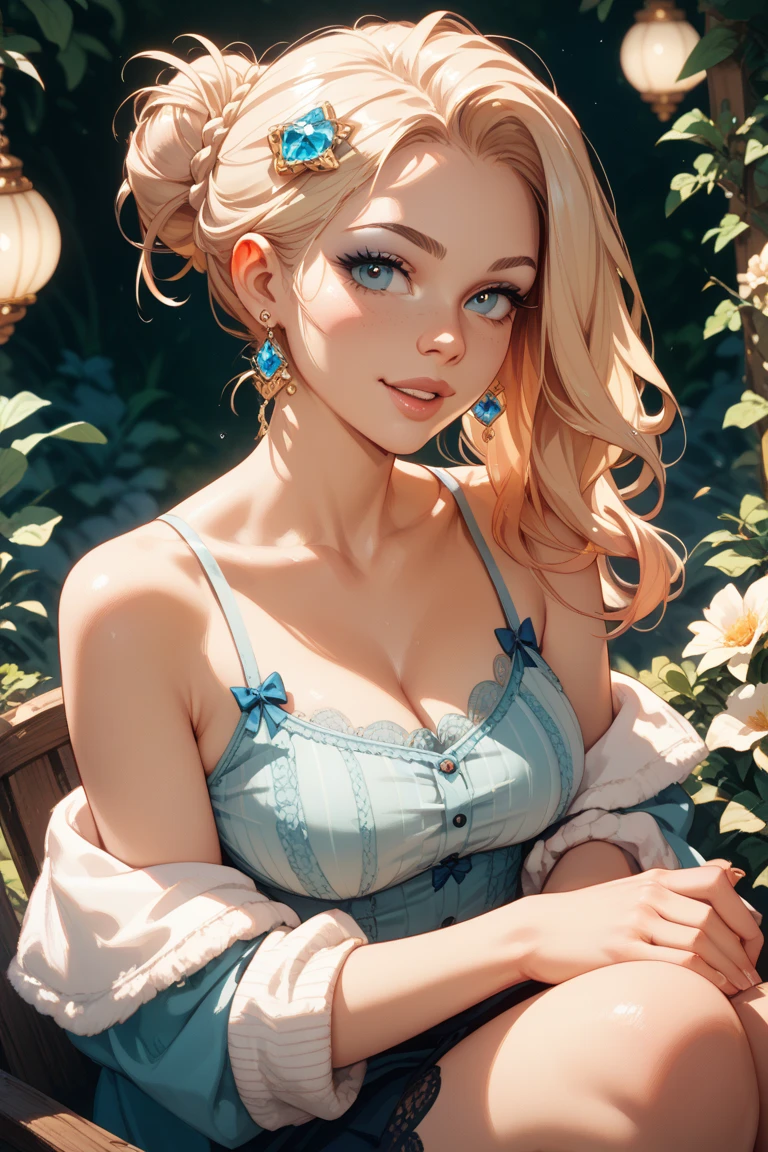 a Realistic full body portrait of a bbardot woman with dark eye makeup and a blue headband, ((wearing a low cleavage sweater and a mini skirt:1.1)), Beautiful, Detailed face, Perfect Eyes, (highly detailed skin:1.1), perfect slim body, Erotic, Modelshoot, Soft lighting, Photorealistic, Realistic, sunny, (standing in a garden in Palace of Versailles background), blurred background, film grain,, RAW, analog, sharp focus, 8k, HD, DSLR, high quality, Fujifilm XT3, film grain, award winning,