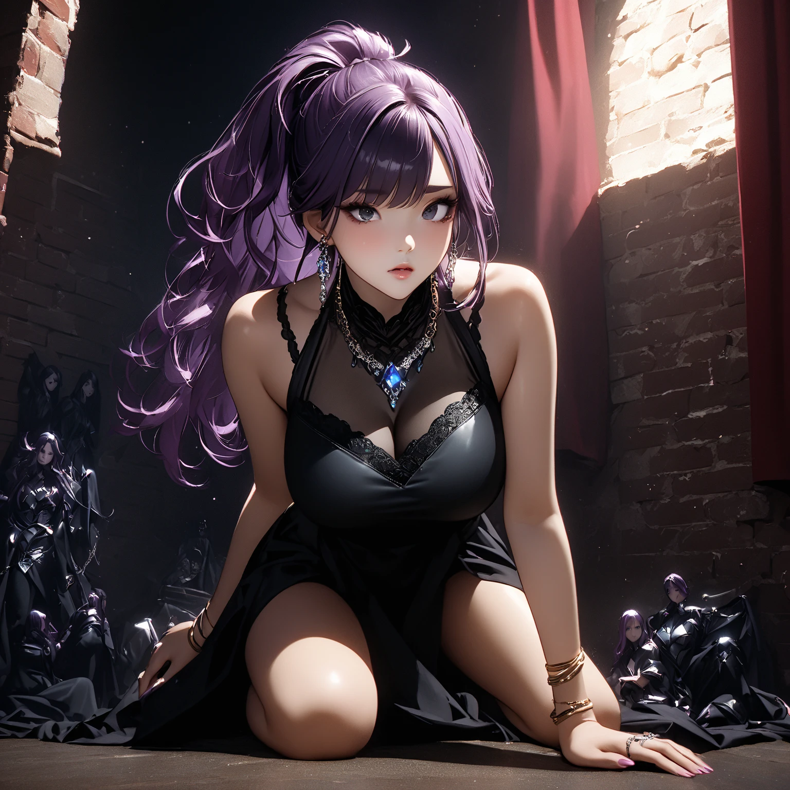 Fornication、Hard Dark Gothic Makeup、Maniacal、Deep night sky、horor、Black Dark Eyeshadow、slaves、crying how bright、mourn、Sad songs、Good skin luster、Lace pink、Long hair straight hair、Dark Gothic Makeup、Dark smile、Restless Palace、Expressions of sexual arousal、Fragrant beauty、age19、carriage、Lying、seductiv、Strong sexual pleasure facial expressions、A look of shame、Dark Gothic、Gothic Long Dress、Gothic ta、masturbation、bell sleeves、Wizard Sleeve、Obscene look、Stained glass background、masutepiece、Best Quality、Ultra-detailed、Refers to 5 books、Sweat glitters on my chest、Glitter of sweat on your face、Expression of sexual pleasure in anguish、Drunken face、maid clothes、Nasty Woman、Mysterious、noble、Face holding back the toilet、Goth lolithes、Black pretend skirt、the body is wet and shiny、Transcendent sex appeal、sexy  pose、Nasty poses、Face of fiery body、sloppily open your legs、Sweating profusely、Glitter on the thighs、I'm sweating a lot、a little slender、Breast Size Medium、cross one's legs、Affectionate smile、twin-tail hair、Bright purple hair、Slender system、
