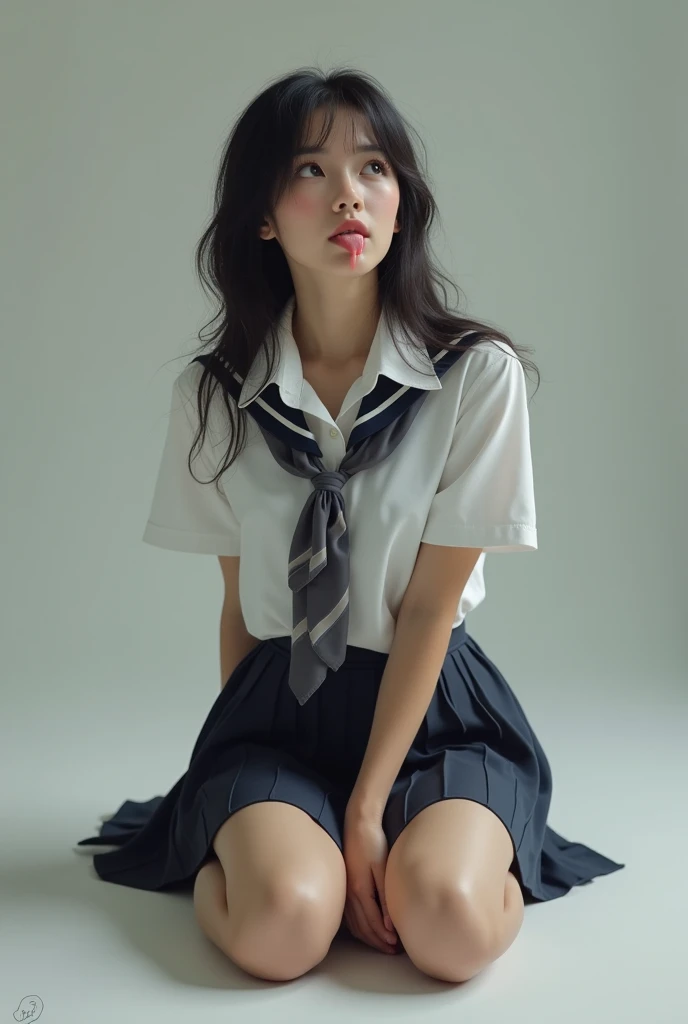 Realistic and high quality photos、Japanese women photos、(spread pussy:1.2)、(nsfw:1.3)、(White shirt)、(Black socks)、(Pleated skirt with dark blue plaid pattern)、(pubic hair)、Big Eyes、Baby Face、、The face is young、Beautiful and neat features、(Brown semi-long hair)、embarrassed、locker room、squat、Leg spread、Erect nipples、((Areola))、sneakers、(How:1.2)