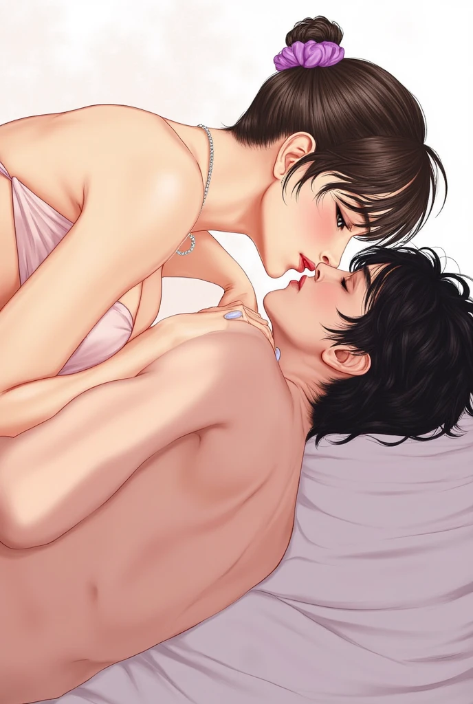(best quality,4k,8k,highres,masterpiece:1.2),ultra-detailed,(realistic,photorealistic,photo-realistic:1.37),erotic,explicit,nude couple,naked couple,intimate,passionate,detailed bodies,intense,bedroom scene,couple in a hotel room,horizontal view,tongue kissing,loudly singing,sexually active