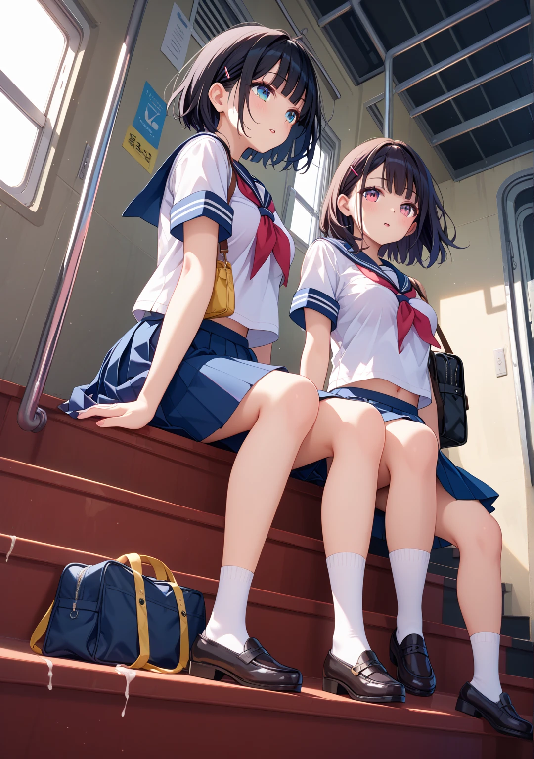 High school girl classroom gangbang creampie black hair short sailor uniform small breasts yellow cardigan lots of semen underwear exposure