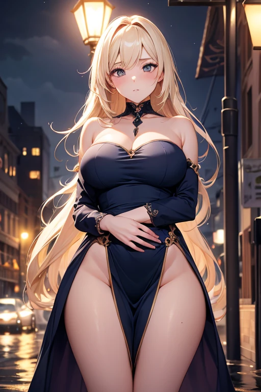super high image, super detail, super high resolution, anime, manga, illustration,(full body image), (((beautiful japanese elf))), shiny gold hair, (red eyes), blue alluring moist thick lips, (erotic expression), ((((Huge breasts)))), ((under boob)), ((side boob)), abs, great proportion, perfect proportion, slender, full body, (hour glass body type), ((showing cleavage)), (((black maid outfit))), professional lighting,