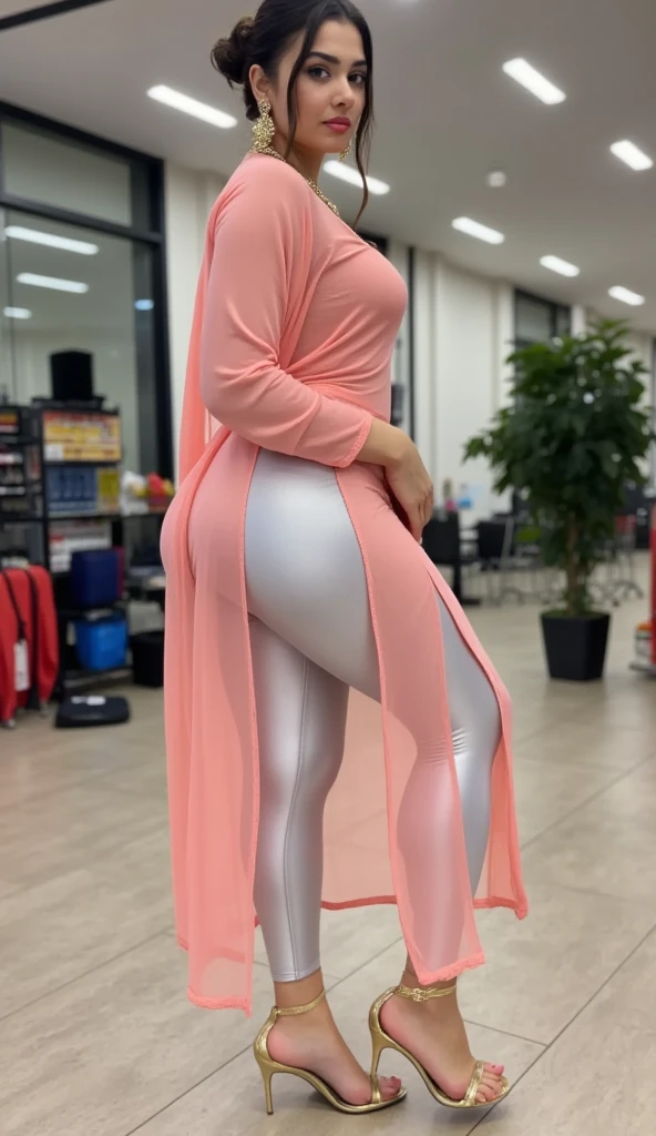 Malaysian hijab walking on the farm with full oily skin, wearing transparent upper clothes, wearing mini pink tight legging, wearing sport shoe, smiling on the face