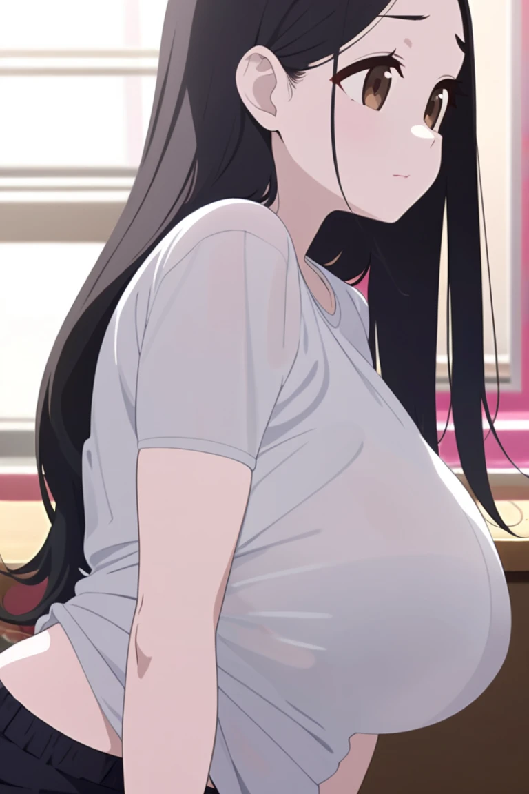 Cute mommy, mature women, realistic skin,perfect ,black hair, long hair, (hair over one eye:1.4), messy hair, hair between eyes, oversize shirt,pink mini skirt, chubby,plump,fat,pucker lips,cute shy blush on,garden, under tree,night