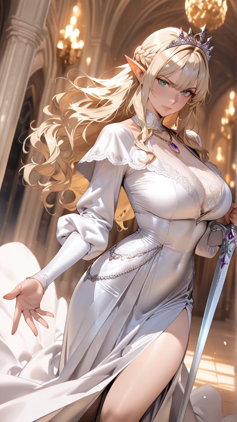(dynamic porn pose),(leather boots,(asymmetrical armor),(long embroidered lace dress,see through,lift up the hem of the dress)),(random hairstyle),(Thin type:1.8),(large breasts),(Highest image quality,(8K), Ultra-realistic, Best Quality, High quality, High Definition, high quality texture, high detailing, Beautiful detailed, fine detailed, extremely details CG, Detailed texture, realistic representation of face, masterpiece, presence)