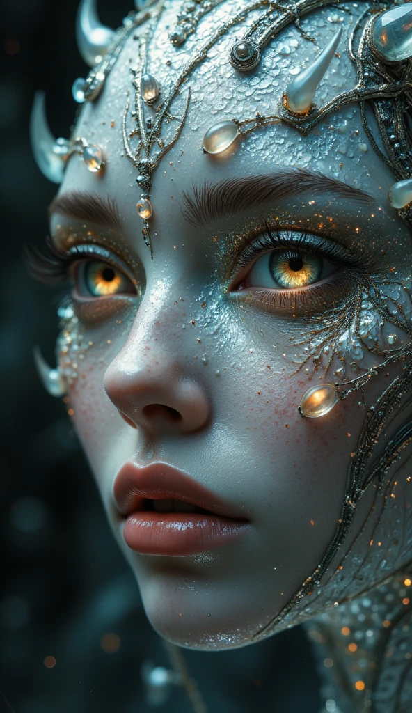 Translucent Humanoids Very close approach to the face humanoid creature , whose skin consists ...