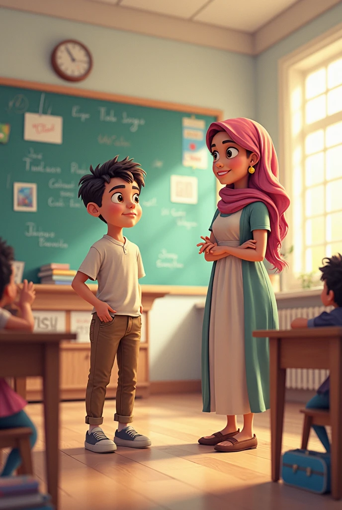 somali  students  boy and  girl with hijab and top , the colour is light offee and the boy is white shirt and  pant is coffee  and their age is 20 years old 
and both are holding books
