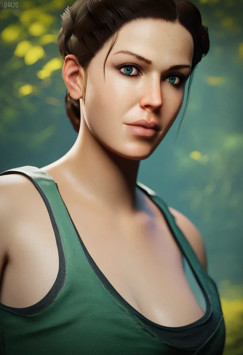 a young woman, 30 years old, looking at the viewer, brunette with short hair, with a baseball bat in her hand, with the face of a Disney character, wearing makeup, standing near the bathroom, wearing a green blouse, jean shorts, ultrarealistic resolution, 8k, 16:9 vertical dimension, portrait mode, realistic.