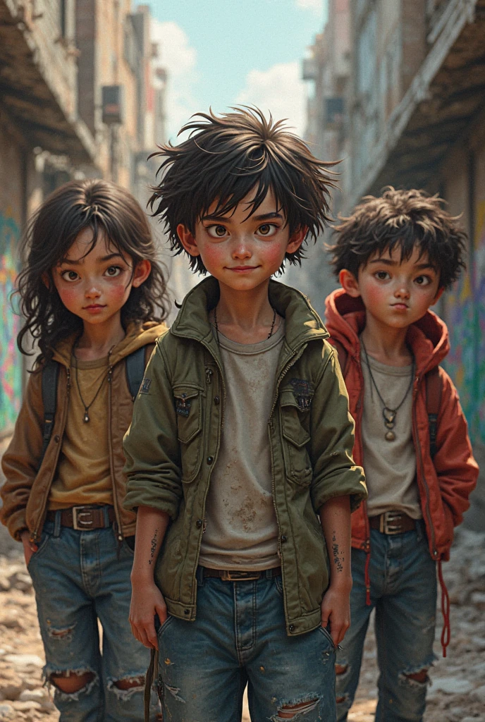 child facing children , walking before them with their heads held high