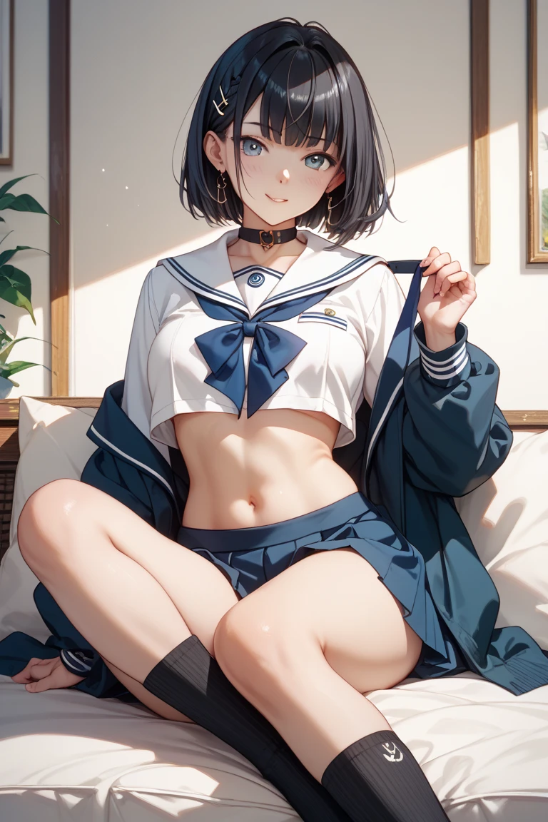 1girll,1boys,Women up and down men,,seductiv,Wearing an unbuttoned sailor suit,exposing her chest,legs separated,sit astride