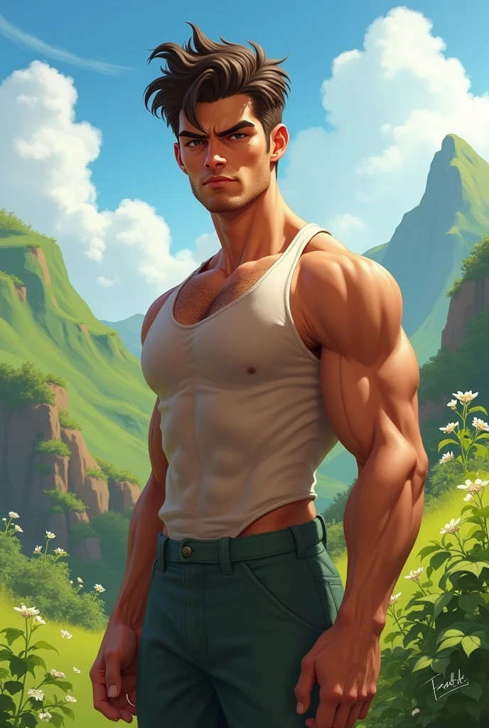 anime+yaoi+hentai style, hentai style, a blendmix photograph and painting, perfect divine proportion composition, 8k resolution A young man, latino, cinnmon skin, thin face, straight nose, thin lips, square chin, large black eyes, short black, wavy hair, in roberto ferri style, aesthetic slim athletic body, very tall, latino, realistic skin, gorgeous, realistic detailed tonned muscles, barefoot, perfect anatomy, muscled fitness body, 195cm tall, realistic skin, skinny realistic detailed muscles, he is NAKED, standing on a rock in Central Park , New York arms up barefoot, perfect detailed feet, relaxed body lenguaje, relaxed face expresion. ((side view, storbe lighting, Leading Lines composition )) background art central park Angel of bethesta fountain, golden hour, people walkin