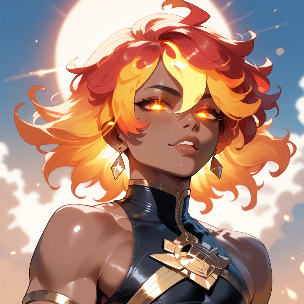 Sol, masterpiece, best quality, detailed, solo, glowing eyes, red fire, simple background