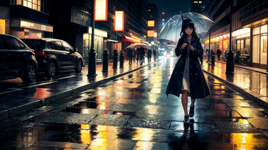 girl alone, rain, daytime, low depth field effect, American comic wind, puddle, rain, building, city view, puddle, boots, sultry day, ice cream --auto --s2
