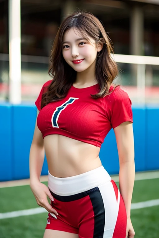 (Cute smile),(((Beautiful face))),(Cute 23 year old cute girl:1.3), raw, Colorful, Sharp Focus, Delicate and beautiful composition, Best Quality, (Realistic), High quality, Ultra Detail, (realphoto), (Realistic) ,(Realistic skin), (Realistic body), (Complex Detail), (Detail skin:1.3), (Perfect luster:0.6), (slim:1.2), (Beautiful big eyes:1.2) ,Round eyes, Detail eyes, Pretty Face,(1girl), (Detailed face:1.2), Realistic moist skin, Dark hair, 8K UHD, High quality, Slim waist, Long legs, kindly smile, (Portrait), Happy expression, Beautiful lighting , Perfect Lightning, Realistic Shadows,1 girl, Solo, (((small head))), (((Look at viewers))), (((Beautiful legs))), ((full body shots)),(full of sweat:1.2), Cinematic Light, (finerly detailed face:1.2), (masutepiece:1.5), (Best Quality:1.2),(1 girl:1.3), (Bigchest:1.2), (cleavage), Full body, Girlish body, curvy, Details naked, Small face of detailed beautiful woman, friendly smile, round eyes, Black hair, thin lips, (((No makeup:1.5))) , (Realistic, photographrealistic:1.3), detailed abs, sexy navel, arafed woman in a track and field suit, posing on a track, sporty physique, athletic body, japanese model, sexy model, wearing track and field suit, sporty,