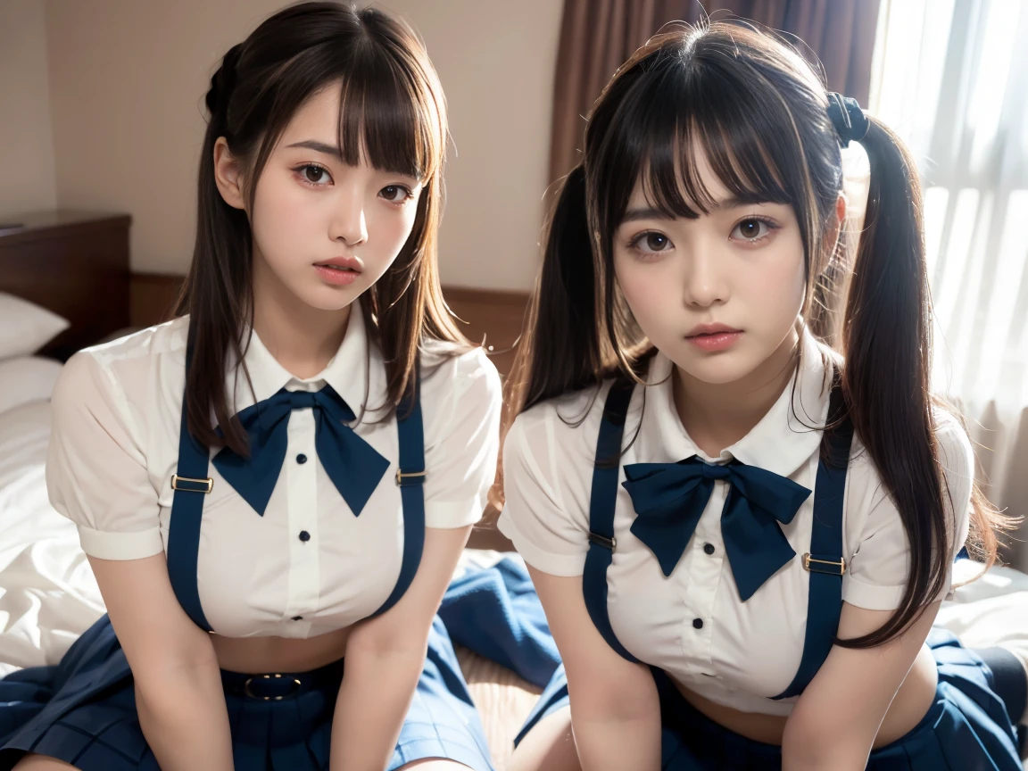 Magazine Cover:1.3、、(２分割photograph:1.3)、(Beautiful 9 year old Japanese female、summer、((Primary school students:1.3))、((primary school)),All are under 90cm tall:2.0、Spread your legs、squat、(Squat:1.3)、Showing off pussy:1.3), Cute face,（8K、Raw photography、Highest quality、masterpiece：1.2),(Black-haired、Curly Hair、ponytail:1.7),View Audience,Viewed from the front,erotic,(Super Sentai Series、She is wearing a red Pretty Cure costume.:1.6)、(Super Sentai Series、She is wearing a blue PreCure costume.:1.6)、Thin chest、Small nipples、Small breasts、(Slim figure:1.3)、Ultra-high resolution,beautiful,beautiful 顔、,(alone, alone、 background:1.9),whole bodyボディー,、(black eye、Japanese women: 1.3),（Photorealistic：1.37）、Photon Mapping,reality、(Baby-faced and cute: 1.3)、(Cute Smile: 1.7)、With a round face、Physically Based Rendering、Depth of field rally background、photograph, (I can see your knees,Thigh close-up、The blue skirt is too short、Spread your legs、Showing off pussy:1.3),whole body、Super quality、(((There are many adult Yakuza men around the girl.:1.5)))、whole body撮影、、Full Body、From below、Put your hands behind your head