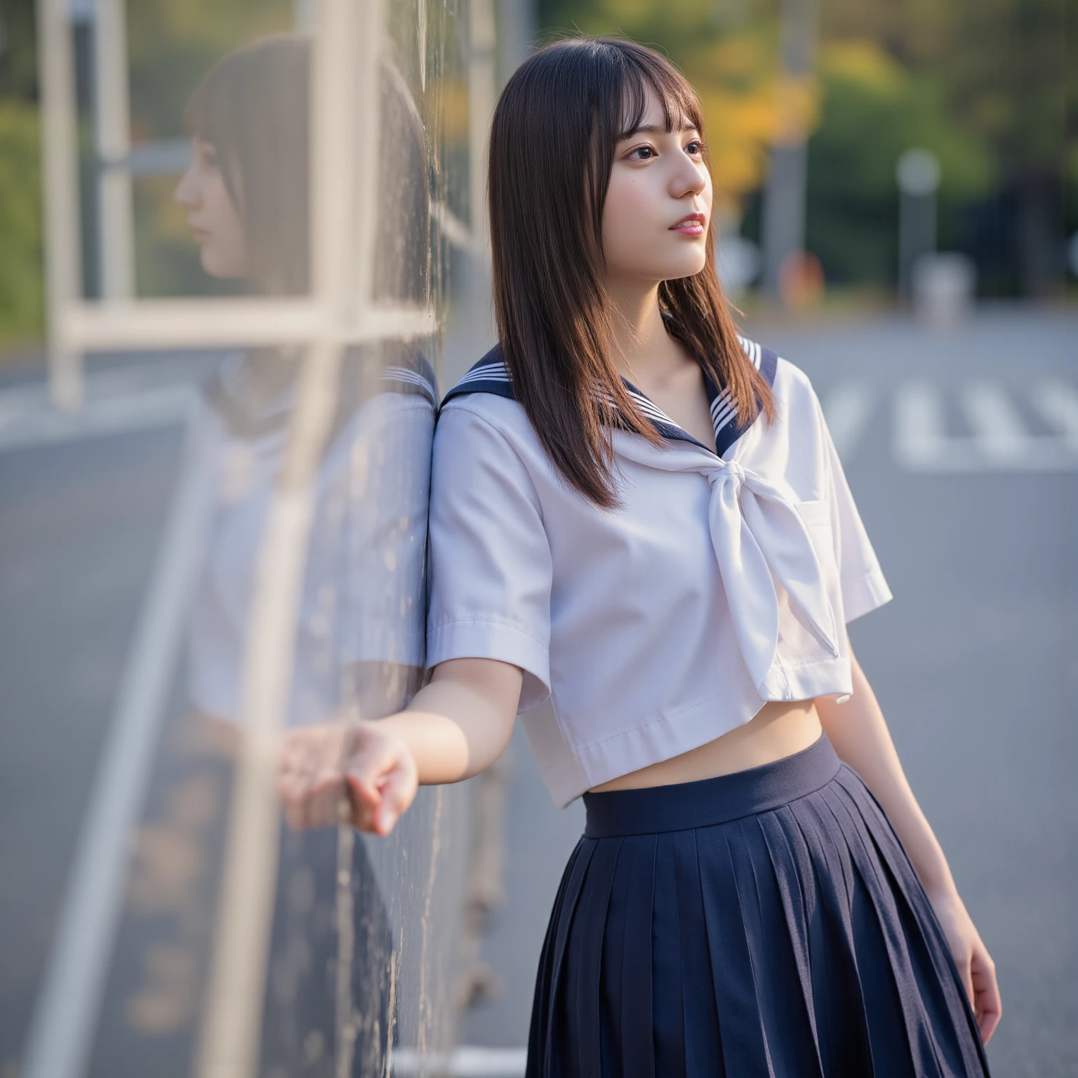 (((masterpiece))), (One beautiful Japan girl, classmates, Innocence,kawaii) ,超A high resolution, Realistic, ultra-detailliert, 8K,top-quality, Extremely detailed, blurry backround,A slender,very beautiful japanese girl, Detailed face:1.3), (has hair tied up in a bun,A dark-haired :1.4), (a baby face,kawaii系,adorable 14 year old girl), (Perfect body:1.1), (Brown vest, Light brown pleated mini skirt), A smile that makes you want to hug,Show your beautiful teeth,Super Detailed Face、Detailed lips、A detailed eye、small gravure idol,Transparent skin、Lori,Carrying a backpack,((The wind blows and the skirt flips up, White panties are visible)),Date at the amusement park,Neutral Lighting,posterior view、Enlarge the buttocks、Looking up from the ground,playful pose, natural beauty,Warm tones