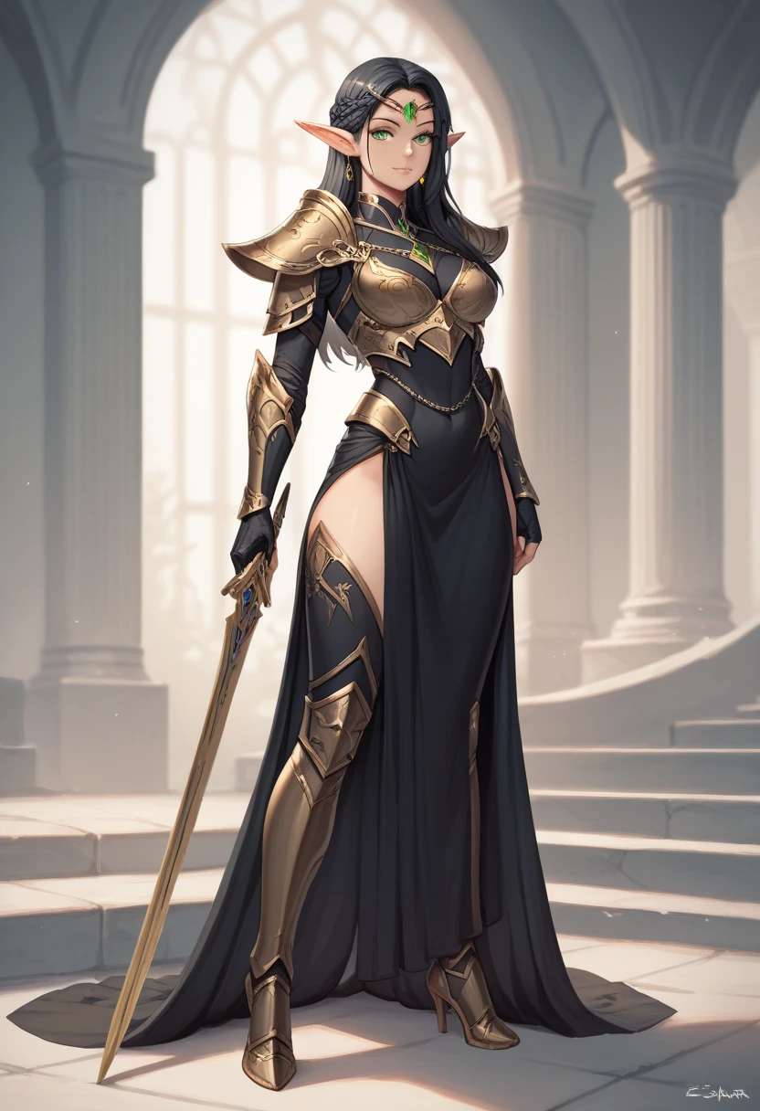 Mortal Kombat, create a full-body image of a character standing. Princess Zelda wearing the outfit of Scorpion from the Mortal Kombat game. Keep the original features of the outfit and add black with gold adornments and items. Her breasts are exaggeratedly large. She has long straight black hair and light blue eyes. She should be looking at the viewer with a furious expression, closed mouth. She should be holding a katana that is attached to a black steel chain. She is in a macabre cemetery with heavy rain, her clothes and hair are soaked with water. Realism, Anime style, Mortal Kombat, UHD, 16k, masterpiece, high detail, best quality, anatomically correct.