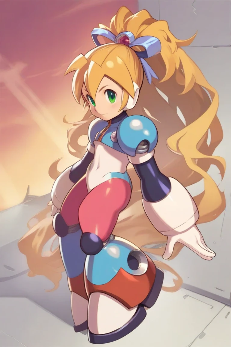 1in kinu-sensei artstyle, Kinu Nishimura style, muted pastel colors, full body, 1girl, long hair, mature female, tanned female, curvaceous figure, medium breasts, large hips, hourglass figure, solo, This image depicts a slender, humanoid character that is a reploid, a type of robot from the Mega Man X series. The character has a futuristic and stylized appearance, with a predominantly dark color scheme. The Reploid features a futuristic and functional design, incorporating a blend of military and utilitarian aesthetics. The character is depicted in a mechanical armor predominantly colored in vibrant purple, with contrasting red and white accents. The character has a himecut with blunt bangs, giving a dynamic and lively feel. The pose is confident and energetic, with fists raised and a wide stance, suggesting readiness and enthusiasm. The art style is reminiscent of anime, with exaggerated features and vibrant colors, emphasizing the character's agility and youthfulness, kinu-sensei artstyle,in kinu-sensei artstyle